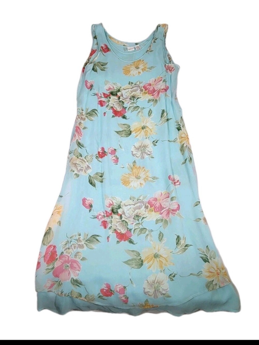 Together Womens Sleeveless Blue Floral Sheer Maxi Dress Size 12 Lined Beach EUC - Picture 4 of 8